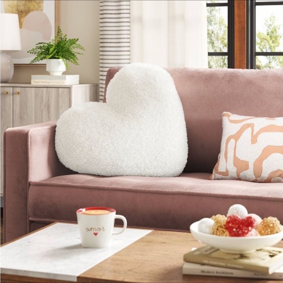 Oversized Teddy Boucle Heart Throw Pillow Ivory - Threshold™ - Picture 3 of 6
